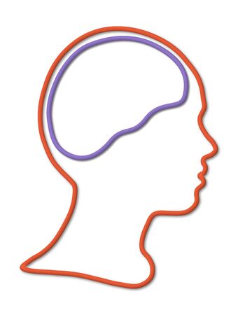 Silhouette of human head and brain, line portraitの写真素材