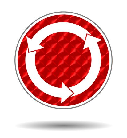 Red realistic reflective road traffic sign roundabout, reflector glassの写真素材