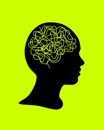 Silhouette of human head and abstract brain, vector illustrationのイラスト素材
