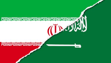 Torn flag, Saudi Arabia and Iranの写真素材