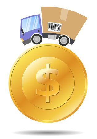 Delivery truck with cardboard box, dollar coinのイラスト素材