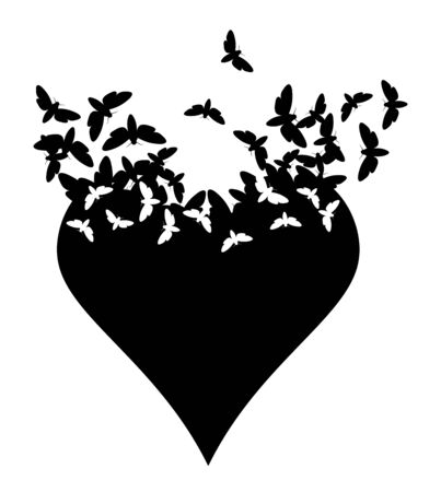 Black silhouette of a heart with moth, vector illustrationのイラスト素材