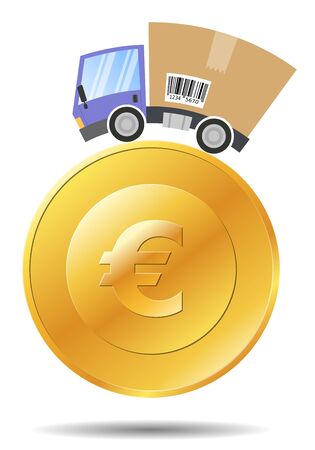 Delivery truck with cardboard box, euro coinのイラスト素材