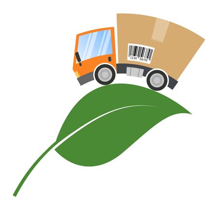 Delivery truck with cardboard box and leaf, vector illustrationのイラスト素材
