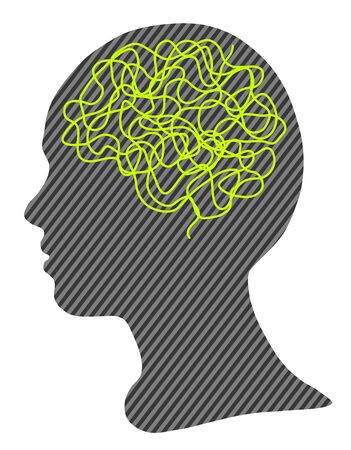 Silhouette of human head and abstract brain, vector illustrationのイラスト素材