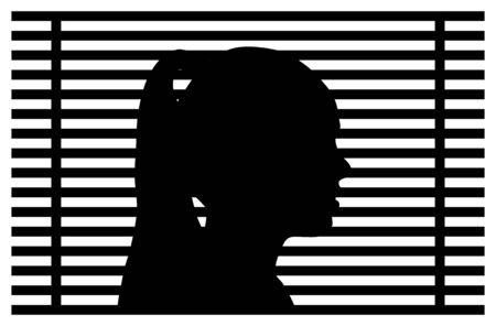 Silhouette of girl head, window and blinds, vector illustrationのイラスト素材