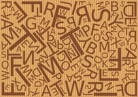 Background with letters scattered chaotic, corrugated cardboard paperの写真素材