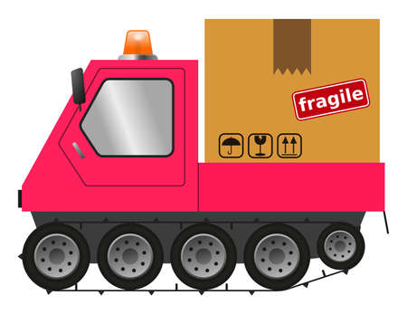Snowmobile and cardboard box, illustrationの写真素材
