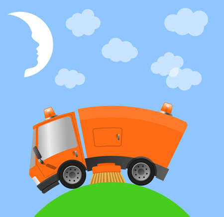 Modern street sweeper truck machine, concept ecology and environmentの写真素材