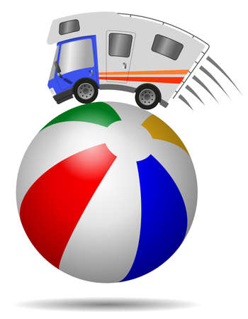Caravan car confort travel on holiday and beach ballの写真素材