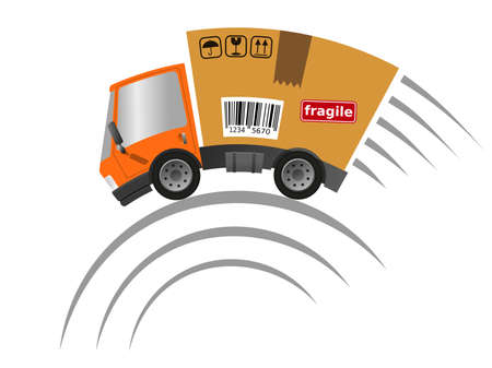 Delivery truck with cardboard box speed motion, vector illustrationのイラスト素材