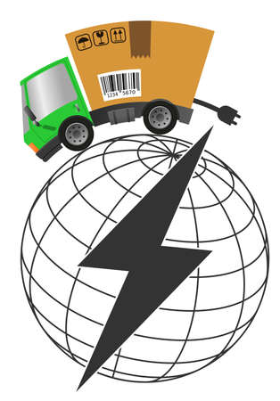 Delivery truck with cardboard box like electric car and battery symbol, vector illustrationのイラスト素材