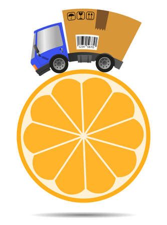Delivery truck with shop and citrus, fast trade conceptのイラスト素材