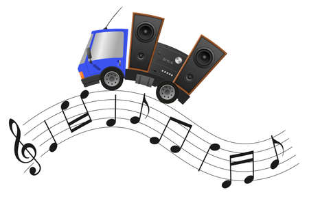 Car and hifi speaker illustration, concept music storeの写真素材