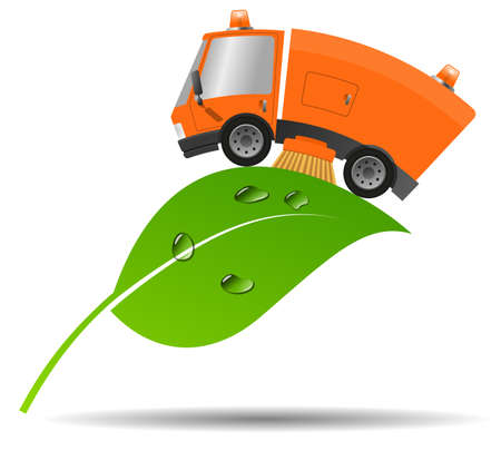 Modern street sweeper truck machine, concept ecology and environmentの写真素材