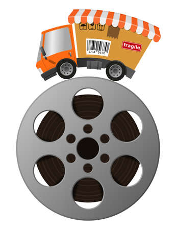 Delivery truck with shop, concept movie storeの写真素材