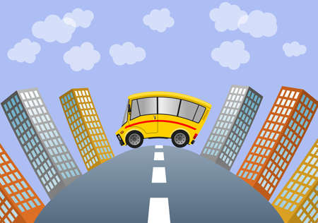 Travel minibus in city, illustrationの写真素材