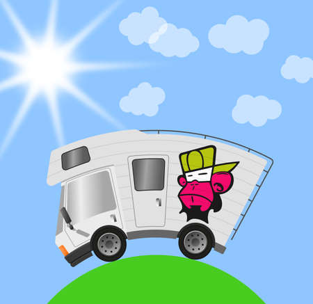 Caravan car confort travel on holiday and graffiti monkeyの写真素材