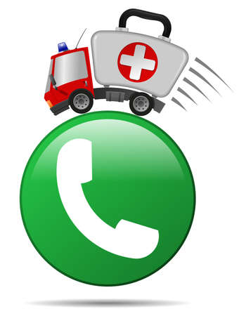 Ambulance car emergency auto as first aid kit and icon telephone handsetの写真素材