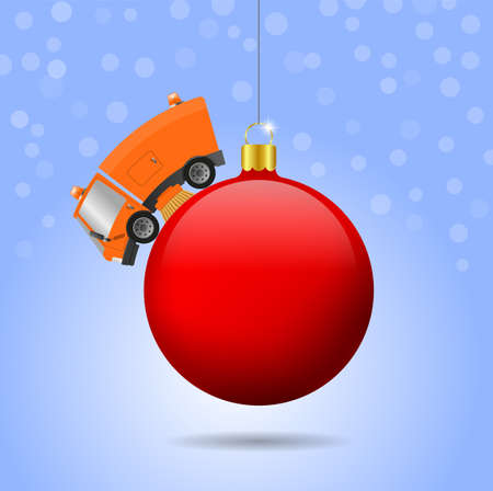 Modern street sweeper truck machine and christmas ball, illustrationの写真素材