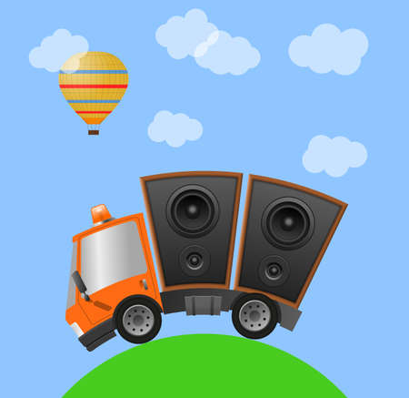 Car and hifi speaker in landscape, illustrationの写真素材