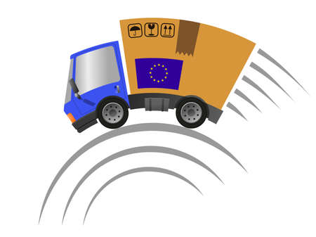 Delivery truck with cardboard box speed motion, vector illustrationのイラスト素材