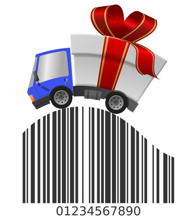Delivery truck with gift box merrry christmas and Barcodeの写真素材