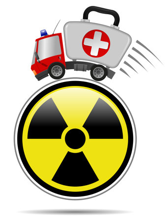 Ambulance car emergency auto as first aid kit and sign radiation symbolの写真素材