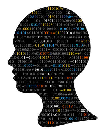 Girl silhouette, source code, Artificial Intelligenceのイラスト素材