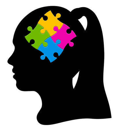 Girl silhouette and colorful puzzle, vector illustrationのイラスト素材