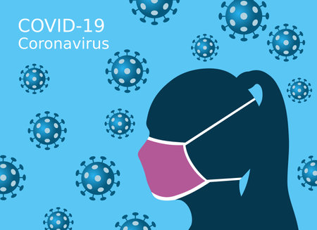 Silhouette of human head and protective medical mask, vector illustrationのイラスト素材