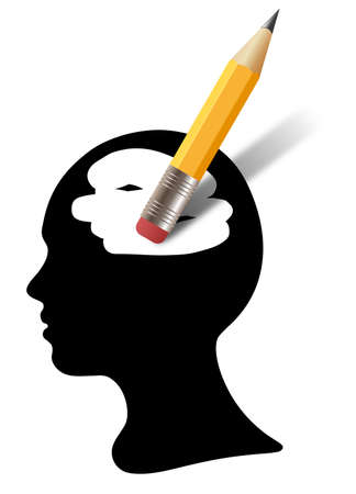 Silhouette of human head and abstract brain, illustrationの写真素材