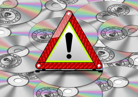 Cd with pirated software and warning triangleの写真素材