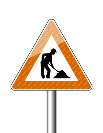 Reflective sign road work, illustrationの写真素材