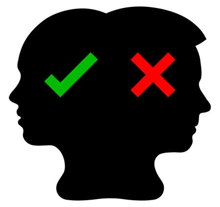 Head silhouette girl and boy, check mark symbolのイラスト素材
