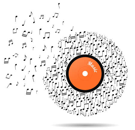 Abstract vinyl record with notes, vector illustrationのイラスト素材