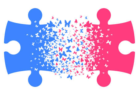Puzzle and flying butterfly, vector illustrationのイラスト素材