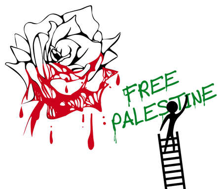 Graffiti free Palestine and painted rose, vector illustrationのイラスト素材