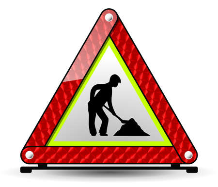 Illustration of warning triangle spotlight, maintenance road signの写真素材