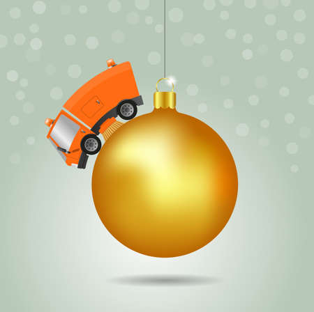 Modern street sweeper truck machine and christmas ball, illustrationの写真素材