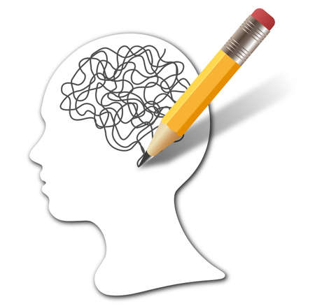 Silhouette of human head and abstract brain, illustrationの写真素材