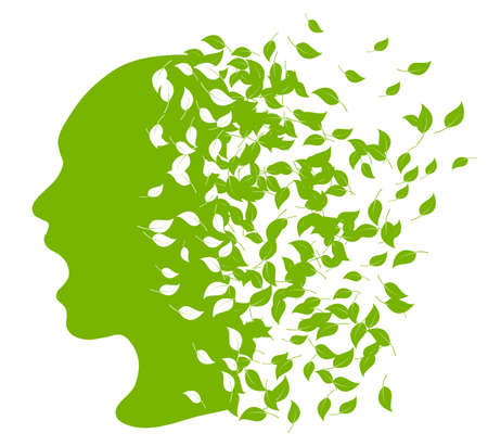 Silhouette of a girl with leaves, communication or shriekのイラスト素材