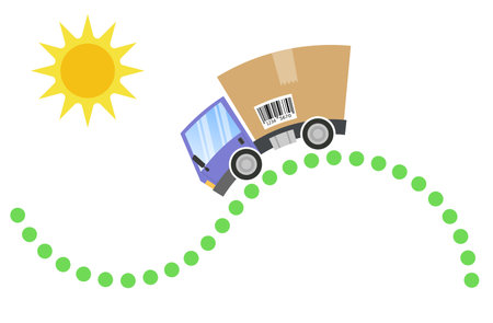 Delivery truck with cardboard box and landscapeのイラスト素材