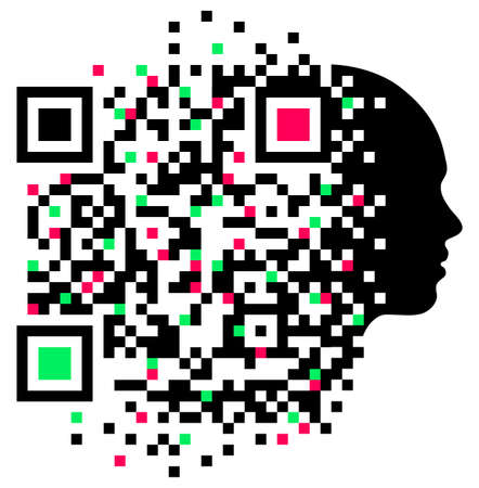 Silhouette of human head, pixel art, square mosaic and qr codeのイラスト素材