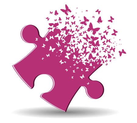 Puzzle and flying butterfly, vector illustrationのイラスト素材
