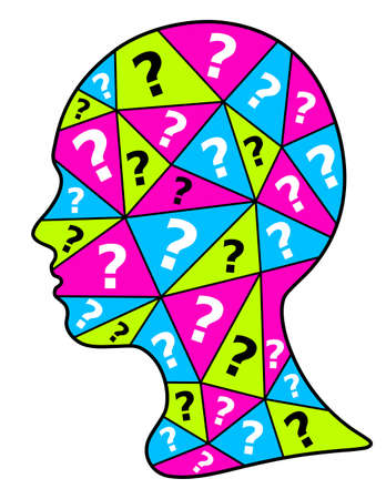 Silhouette of human head and question mark, vector illustrationのイラスト素材