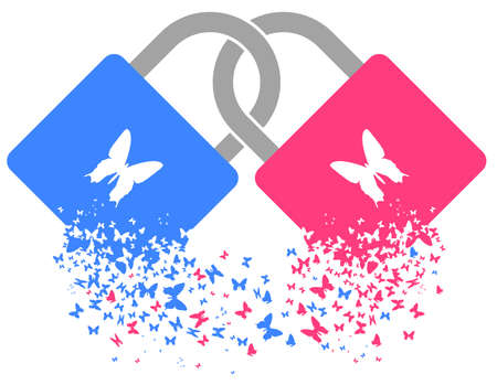 Padlock and flying butterflies, vector illustrationのイラスト素材