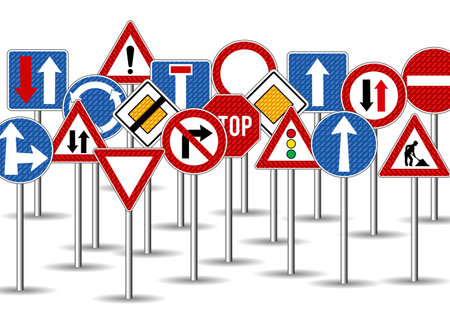 Group of reflective road signs, illustrationの写真素材