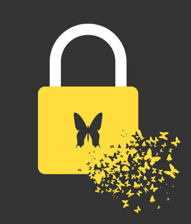Padlock and flying butterflies, vector illustrationのイラスト素材