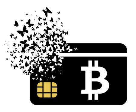 Bitcoin credit card and flying butterfly, vector illustrationのイラスト素材